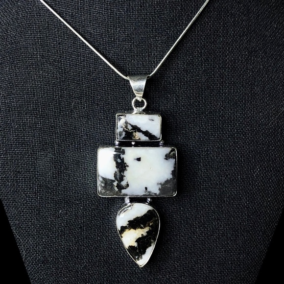 Zebra Stripe Jasper Sterling Silver Pendant on Snake Chain Necklace 20” Long - Picture 8 of 8